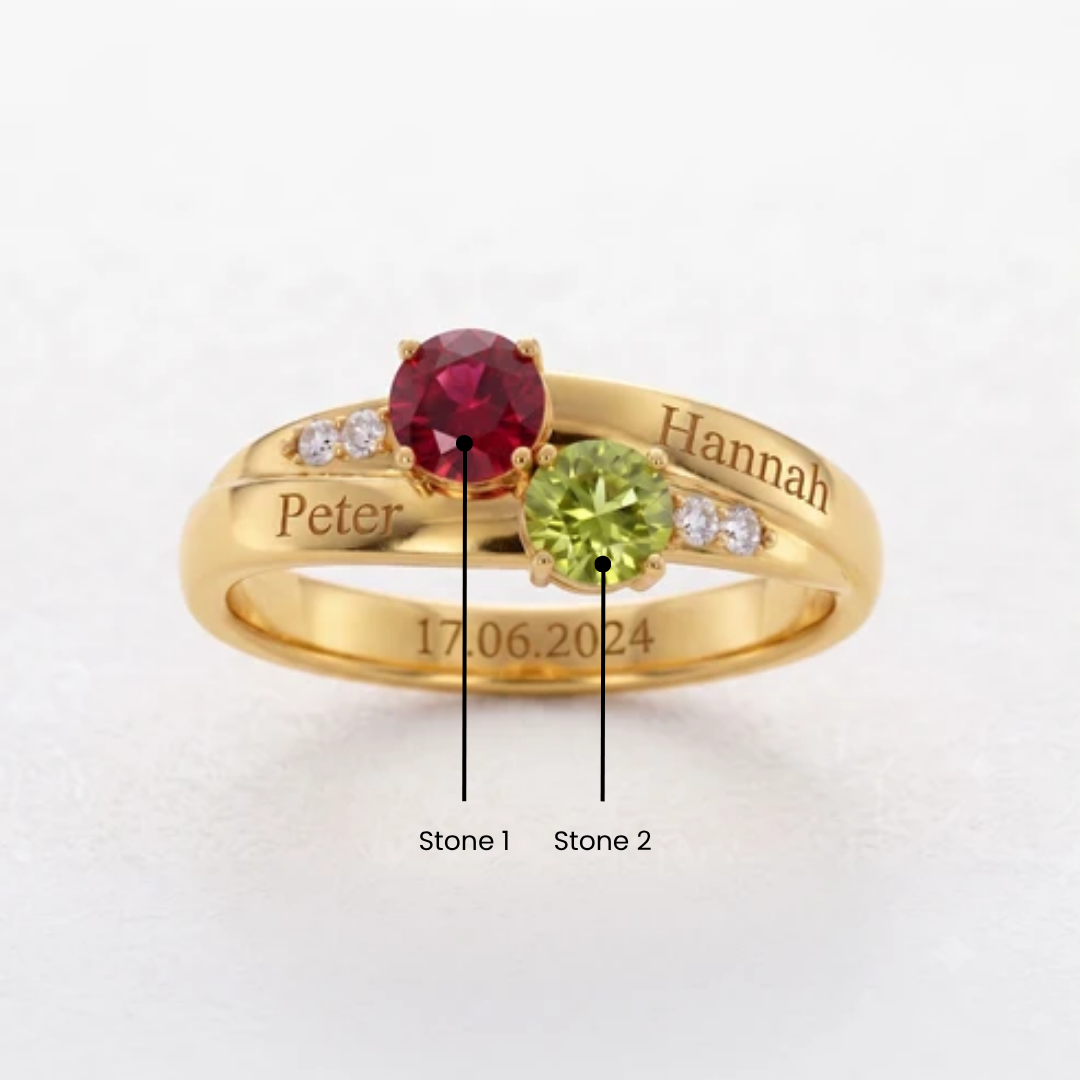 Double Birthstone Engraved Ring