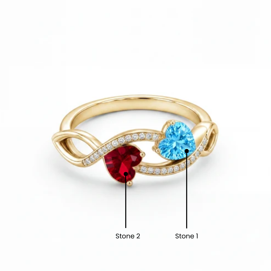 2 Heart Birthstone Ring