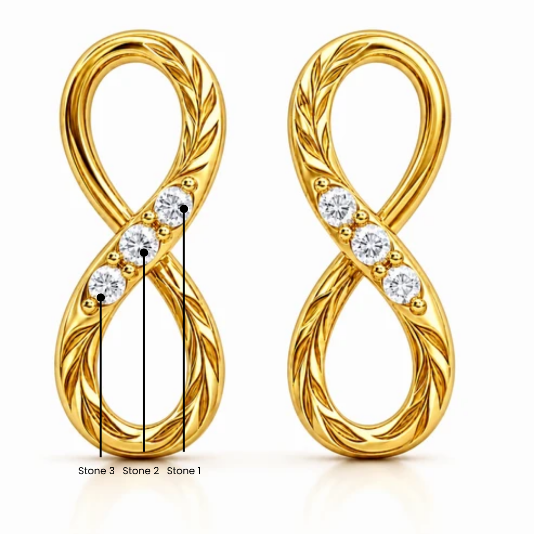 Three Stone Infinity Stud Earrings