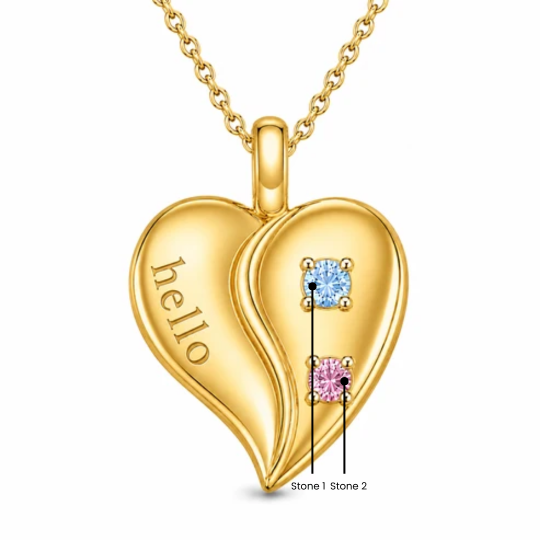 Two Souls Heart with Birthstones Necklace