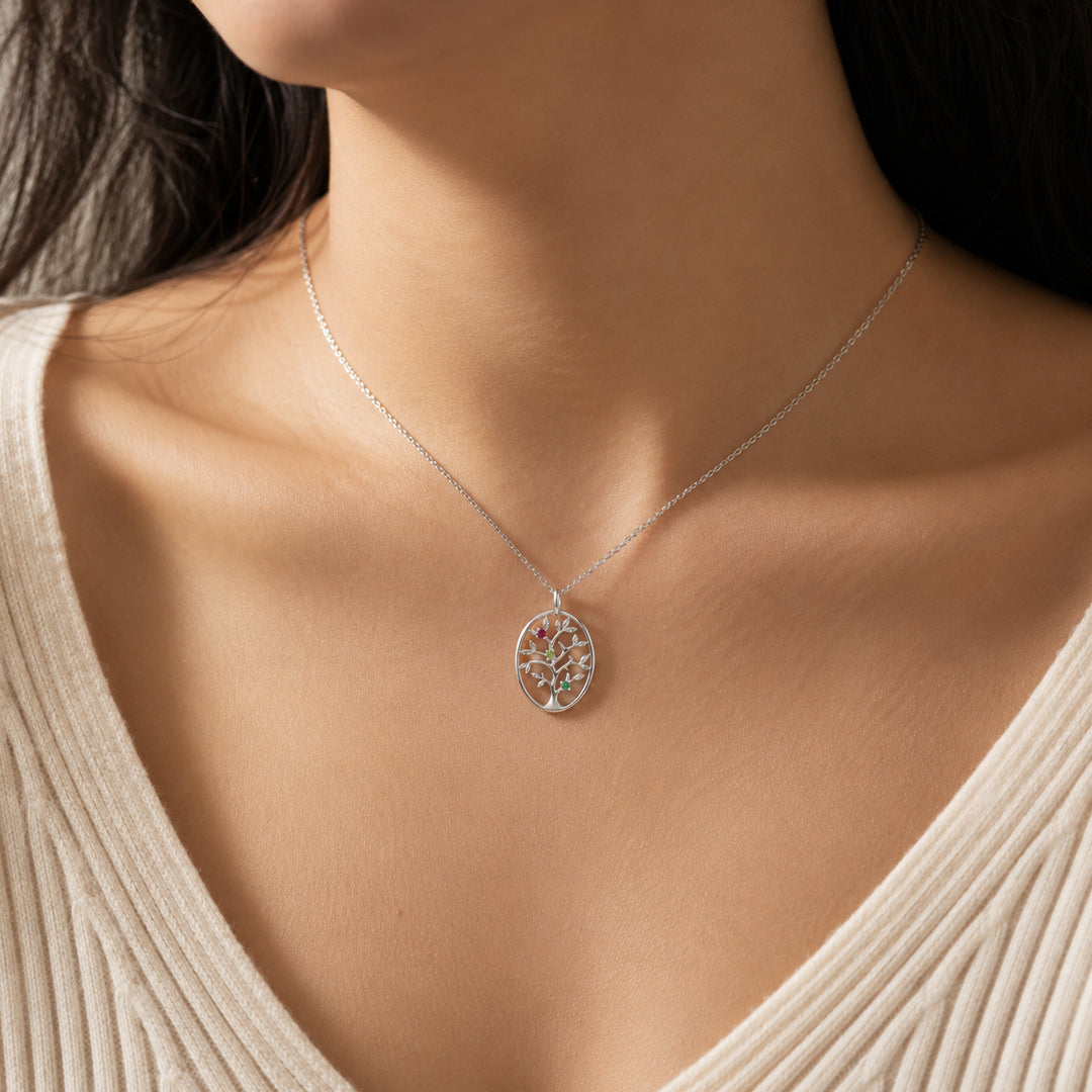 Personalized Family Tree  Necklace with Birthstones
