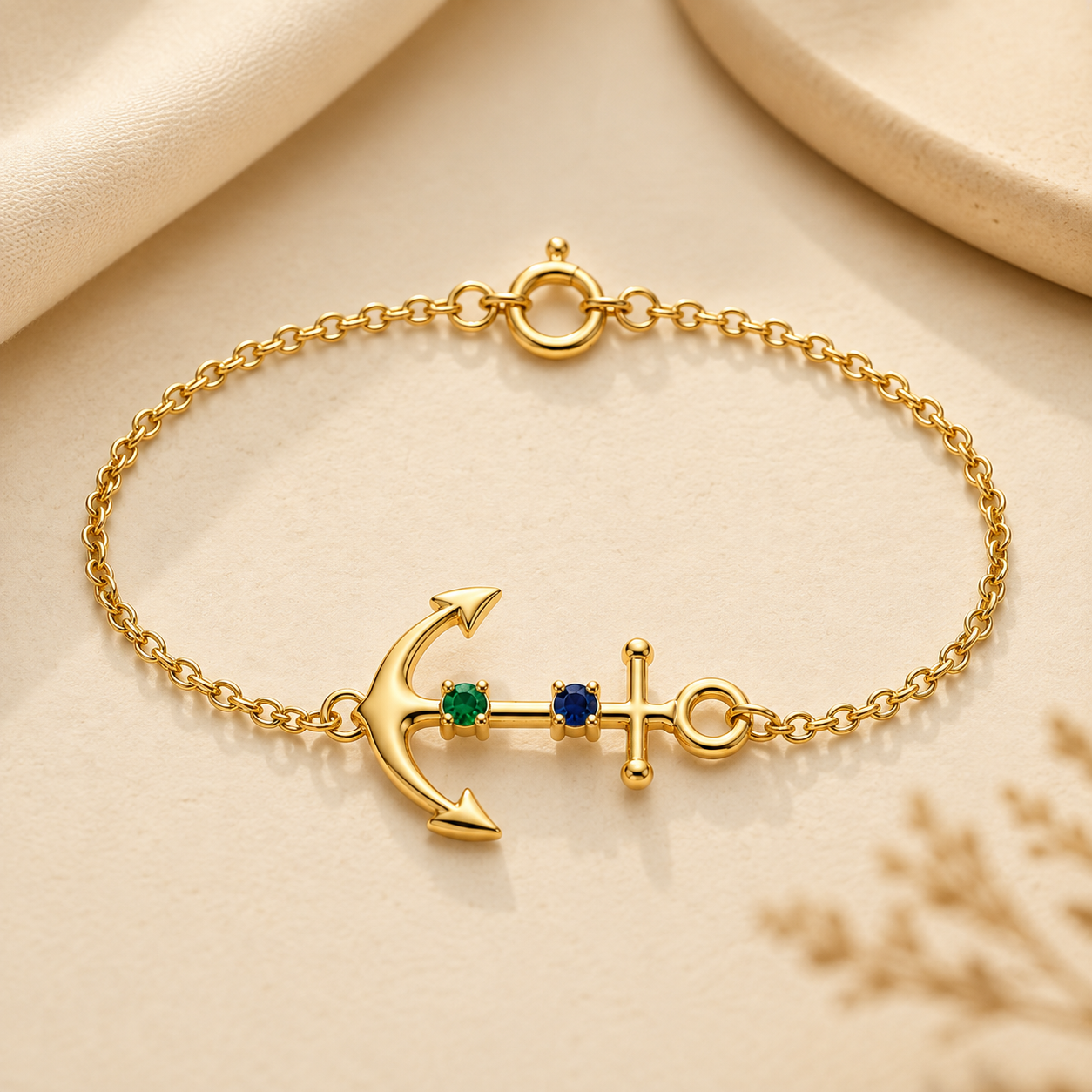 Anchor Bracelet with Birthstones