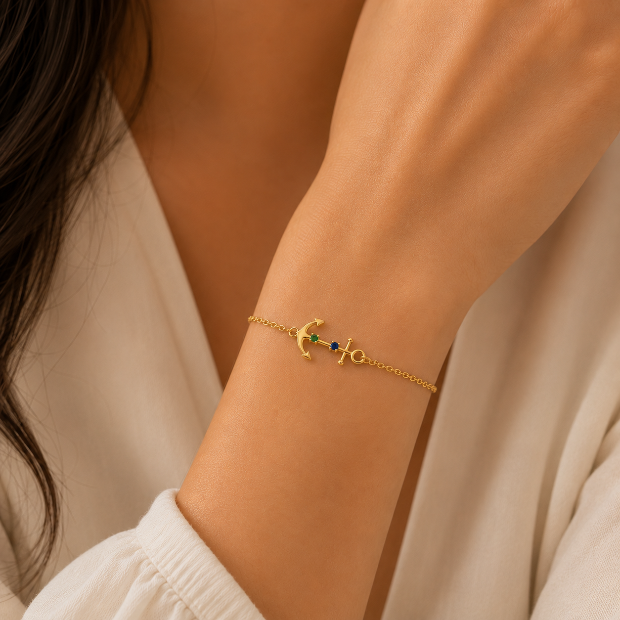 Anchor Bracelet with Birthstones