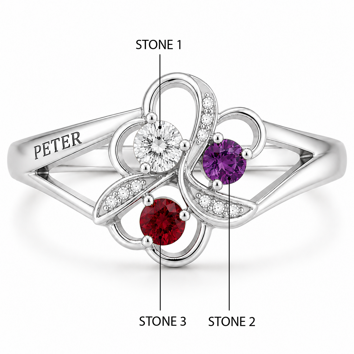 Trio Love Knot Ring with Birth Stone