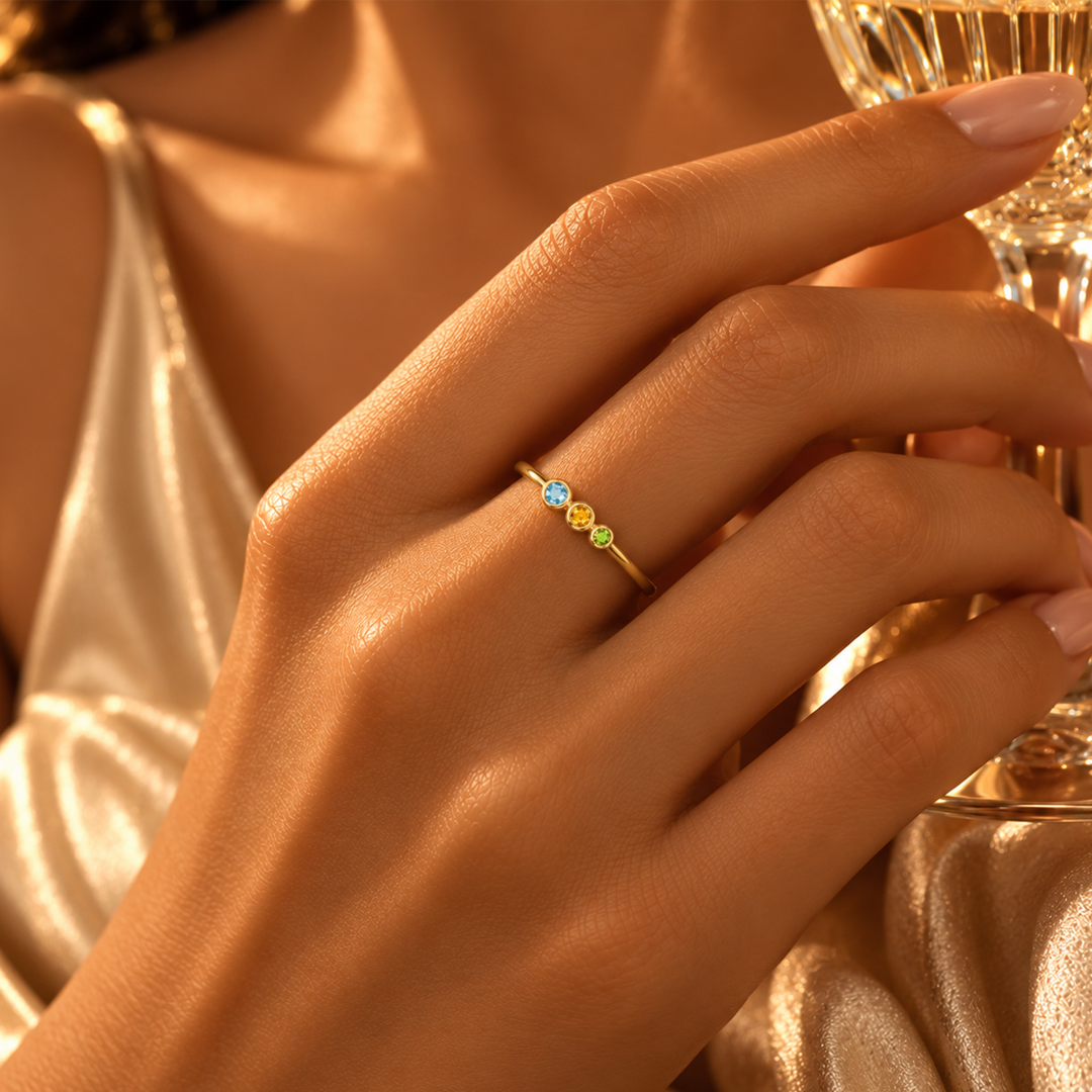 Trio Birthstone Bezel Ring