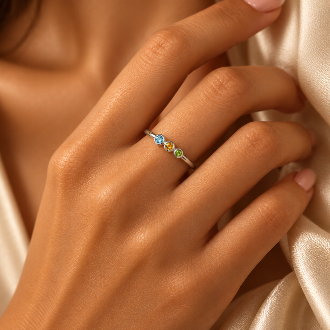 Trio Birthstone Bezel Ring
