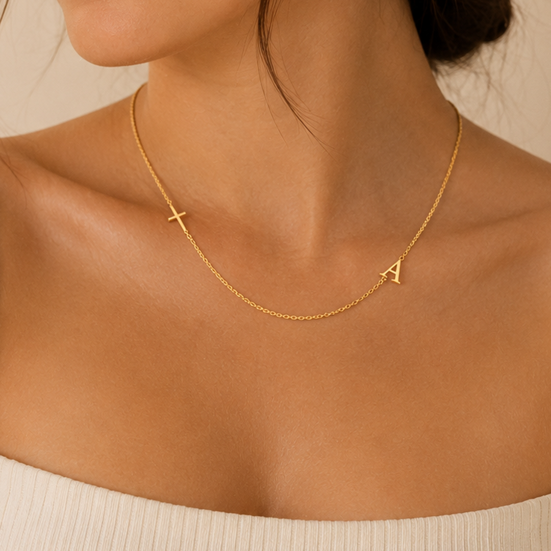 Custom Initial and Cross Necklace