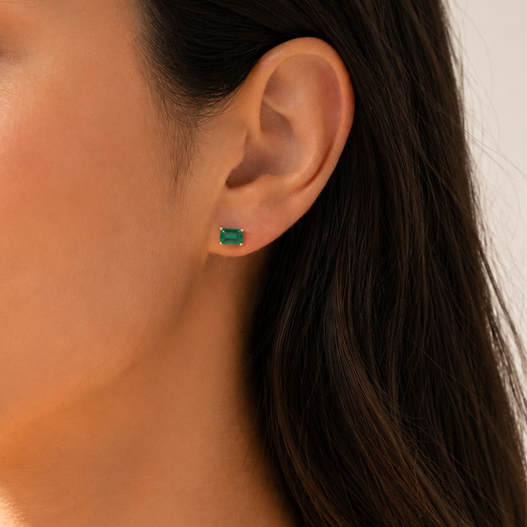Baguette Birthstone Stud Earrings