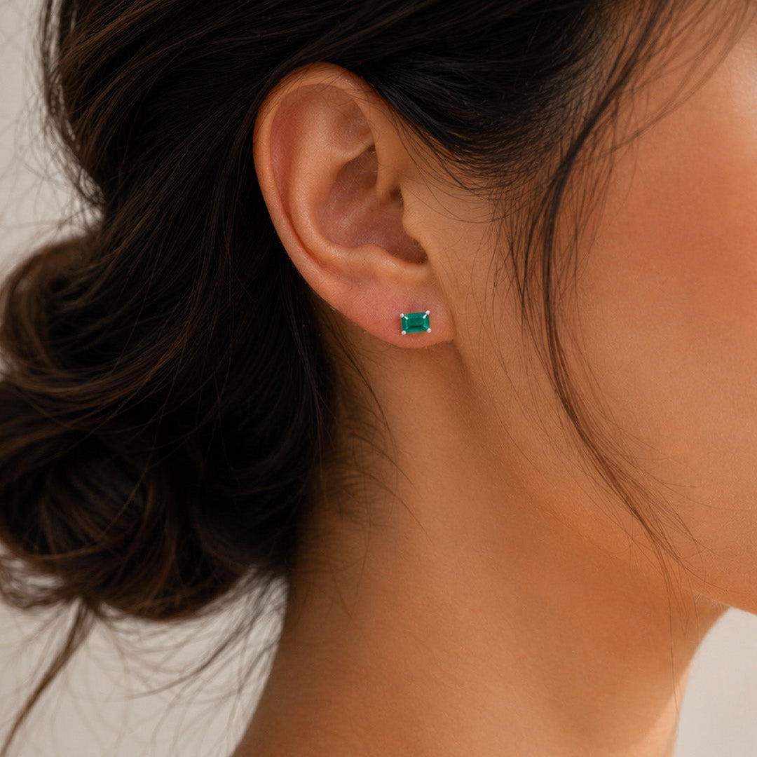 Baguette Birthstone Stud Earrings