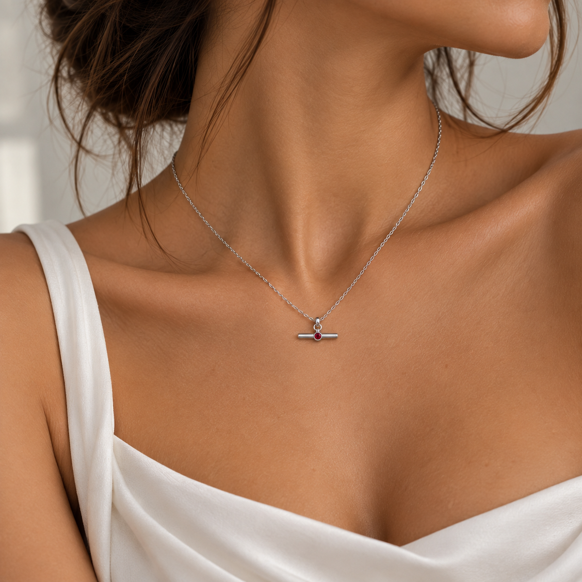 T Bar Birthstone Necklace