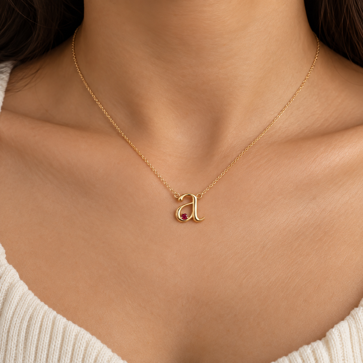 Birthstone Initial Pendant Necklace