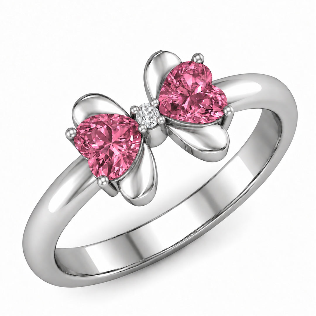 Heart Birthstone Bow Ring