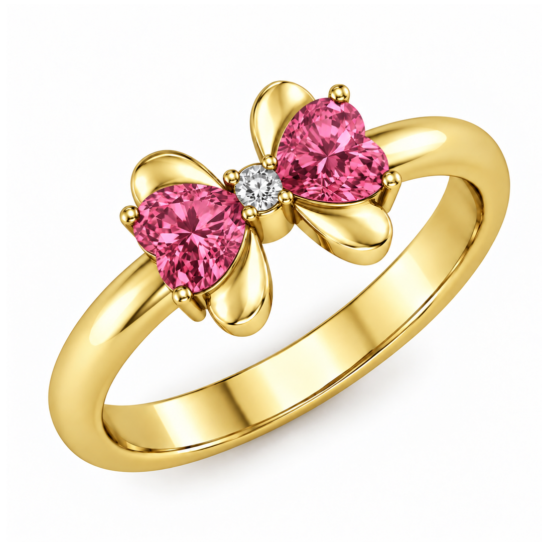 Heart Birthstone Bow Ring