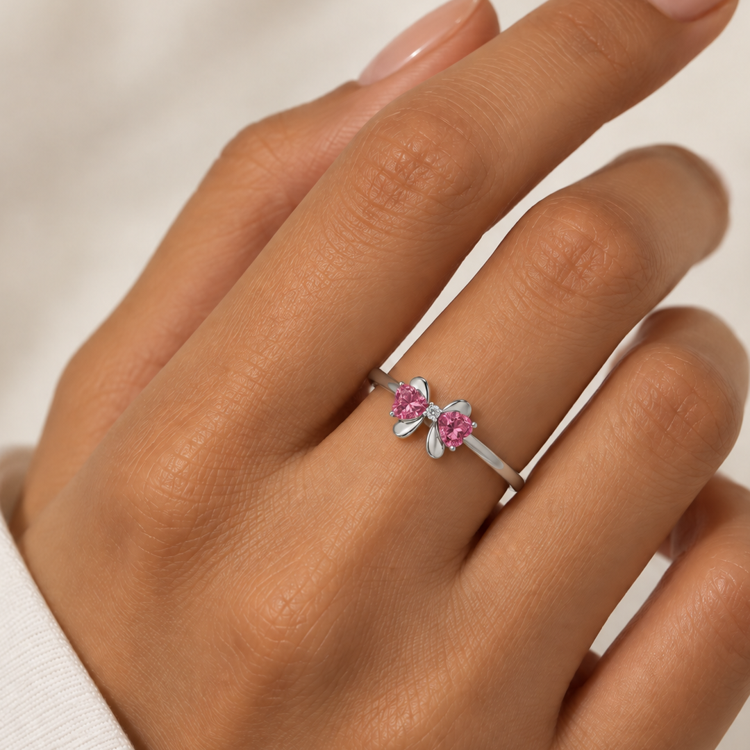 Heart Birthstone Bow Ring