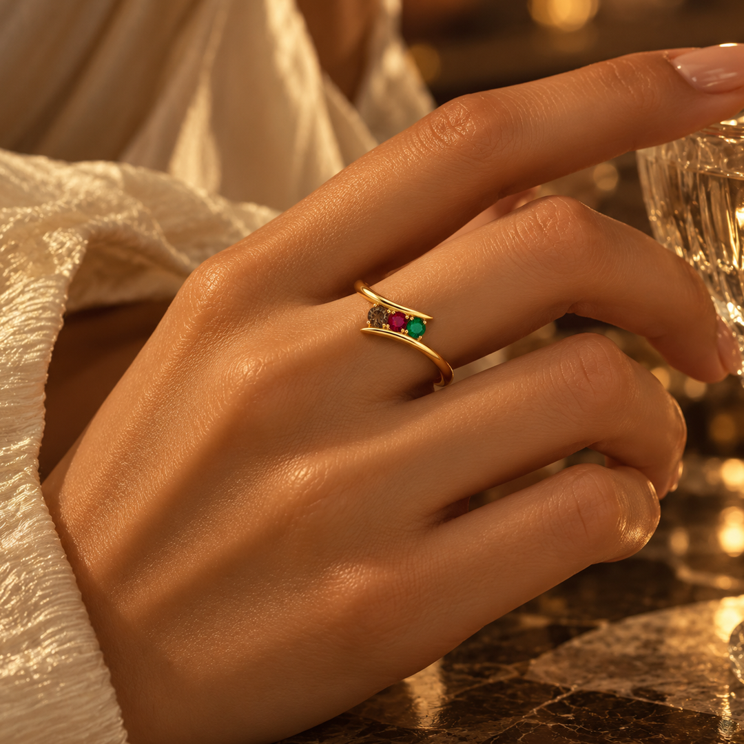 Trio Birthstone Bypass Ring