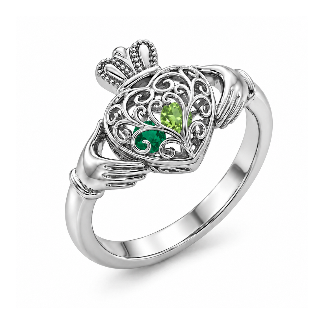 Caged Stones Celtic Claddagh Ring