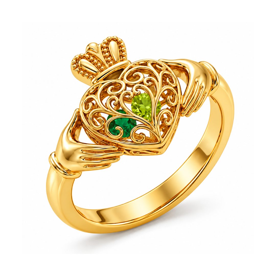 Caged Stones Celtic Claddagh Ring