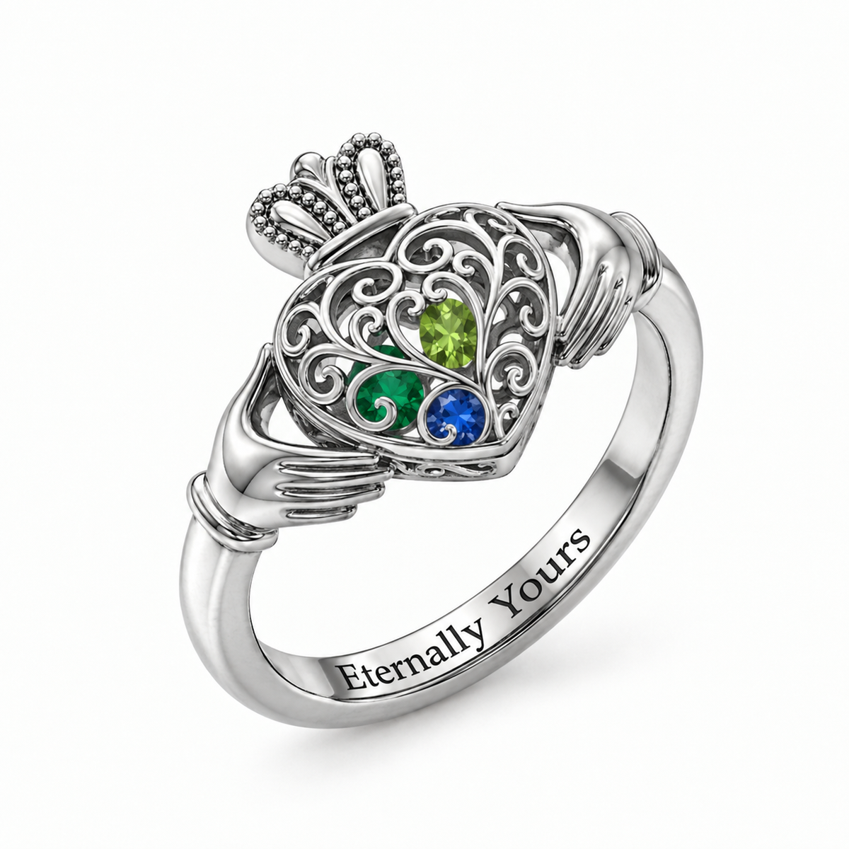 Caged Stones Celtic Claddagh Ring