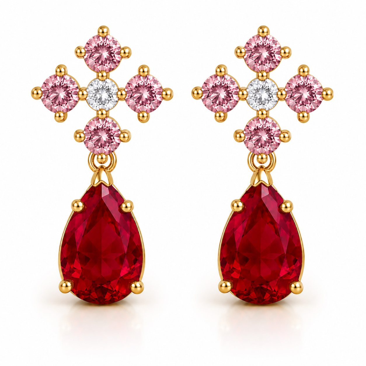 Ruby Drop Earrings with Birthstone