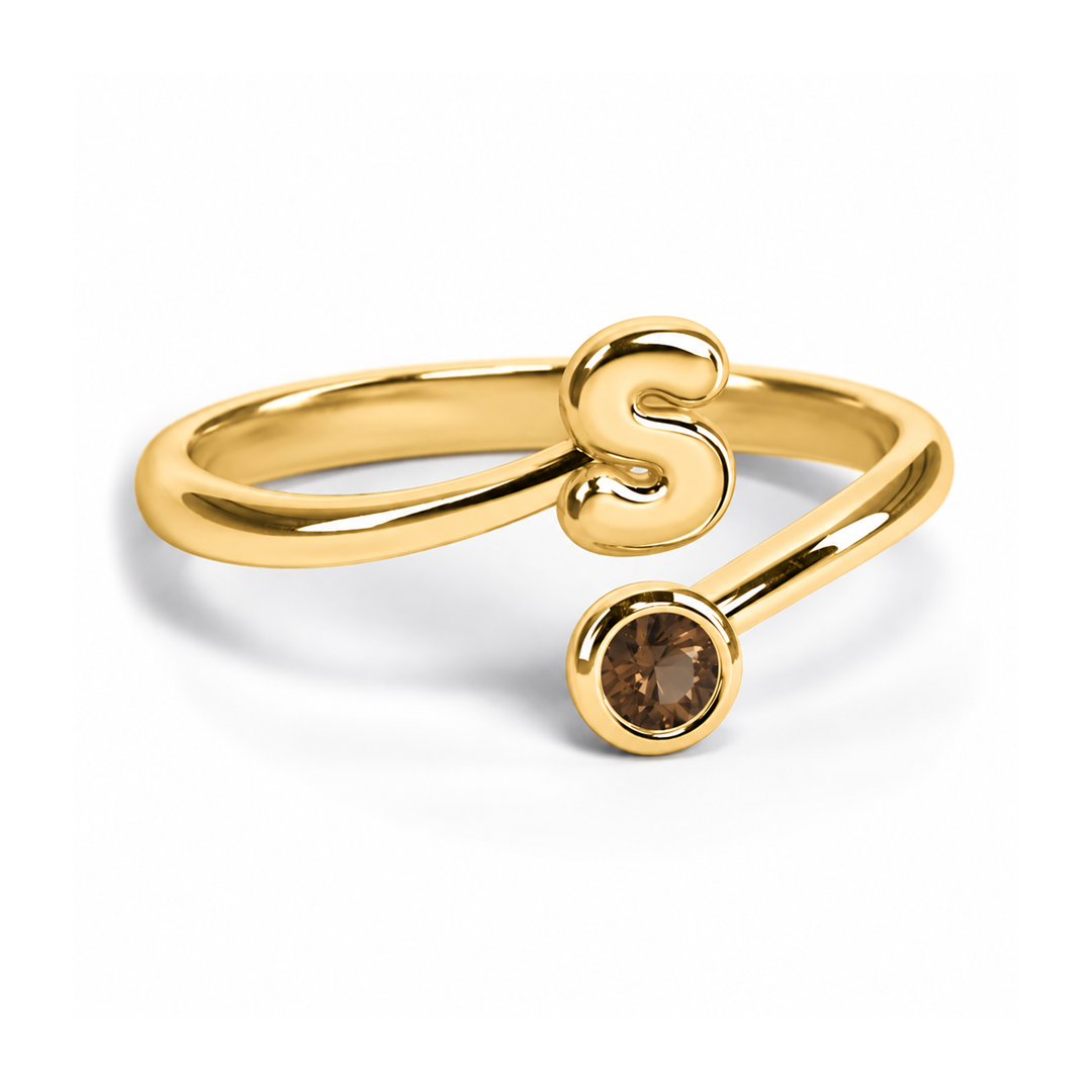Puffy Initial Birthstone Bypass Ring