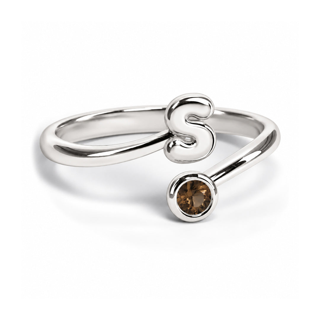 Puffy Initial Birthstone Bypass Ring