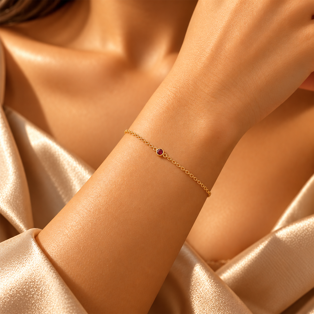 Bezel Round Birthstone Bracelet