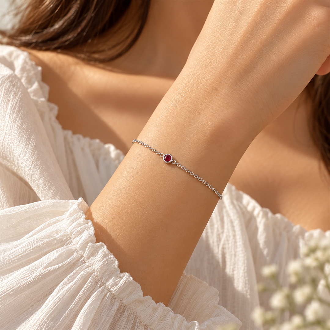 Bezel Round Birthstone Bracelet