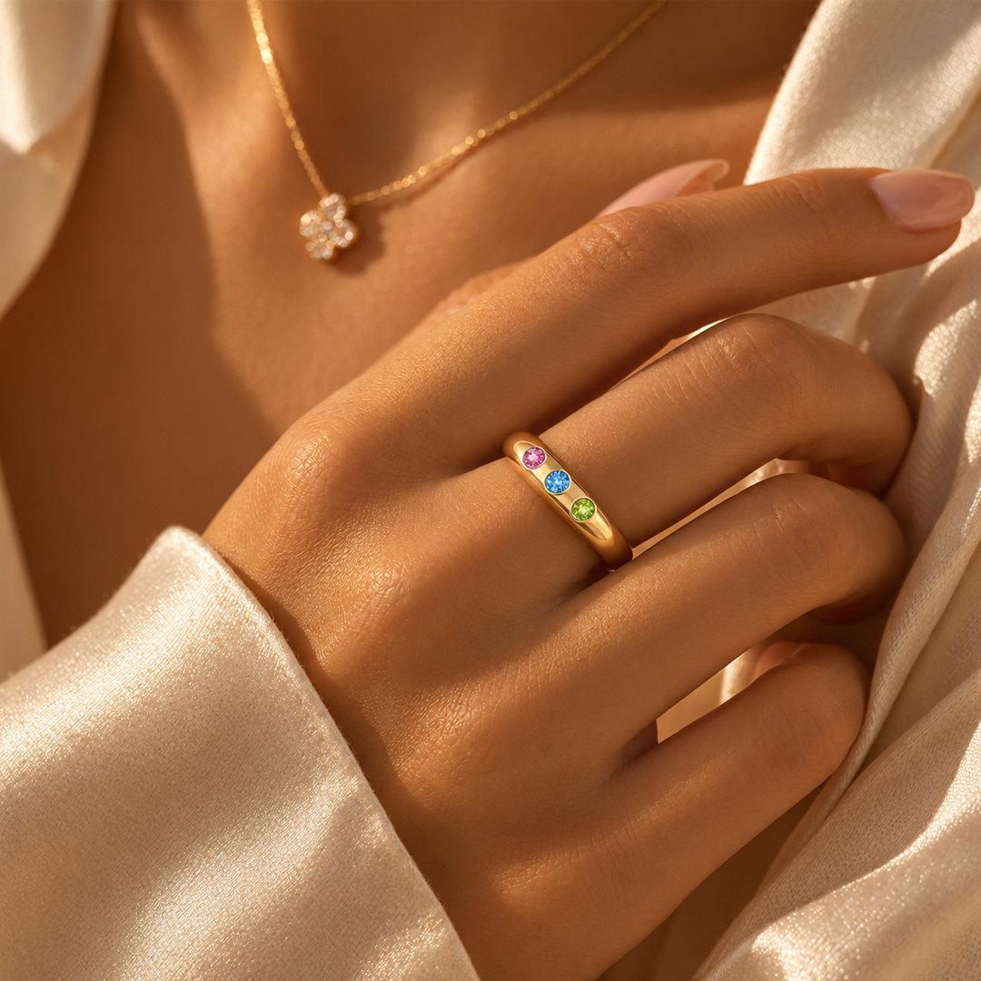 Classic Heart Birthstone Dome Ring