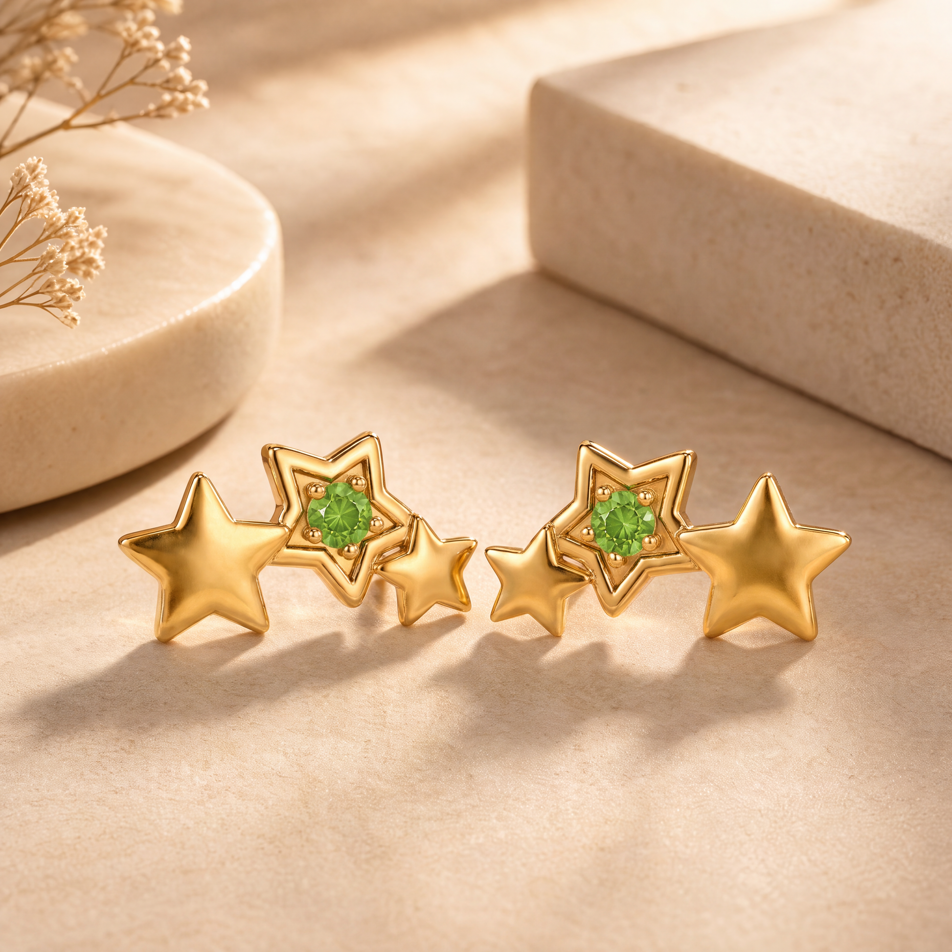 Triple Star Earrings with Stone