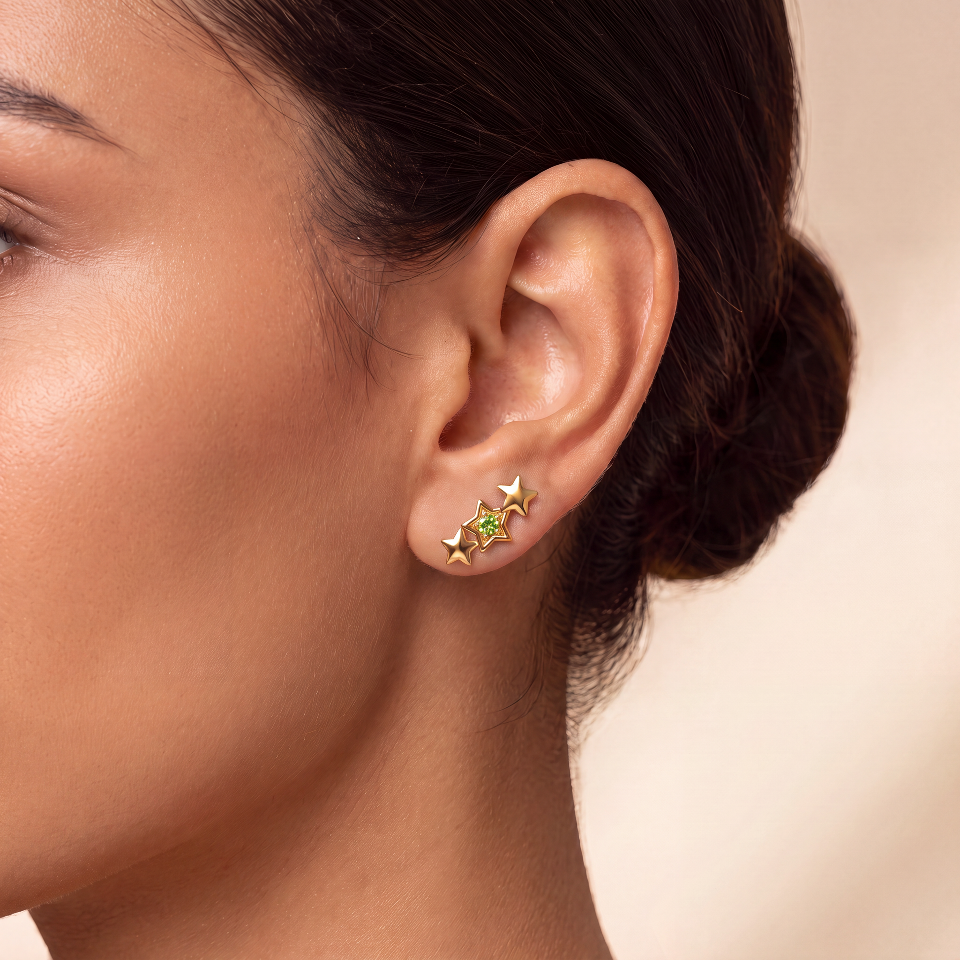 Triple Star Earrings with Stone
