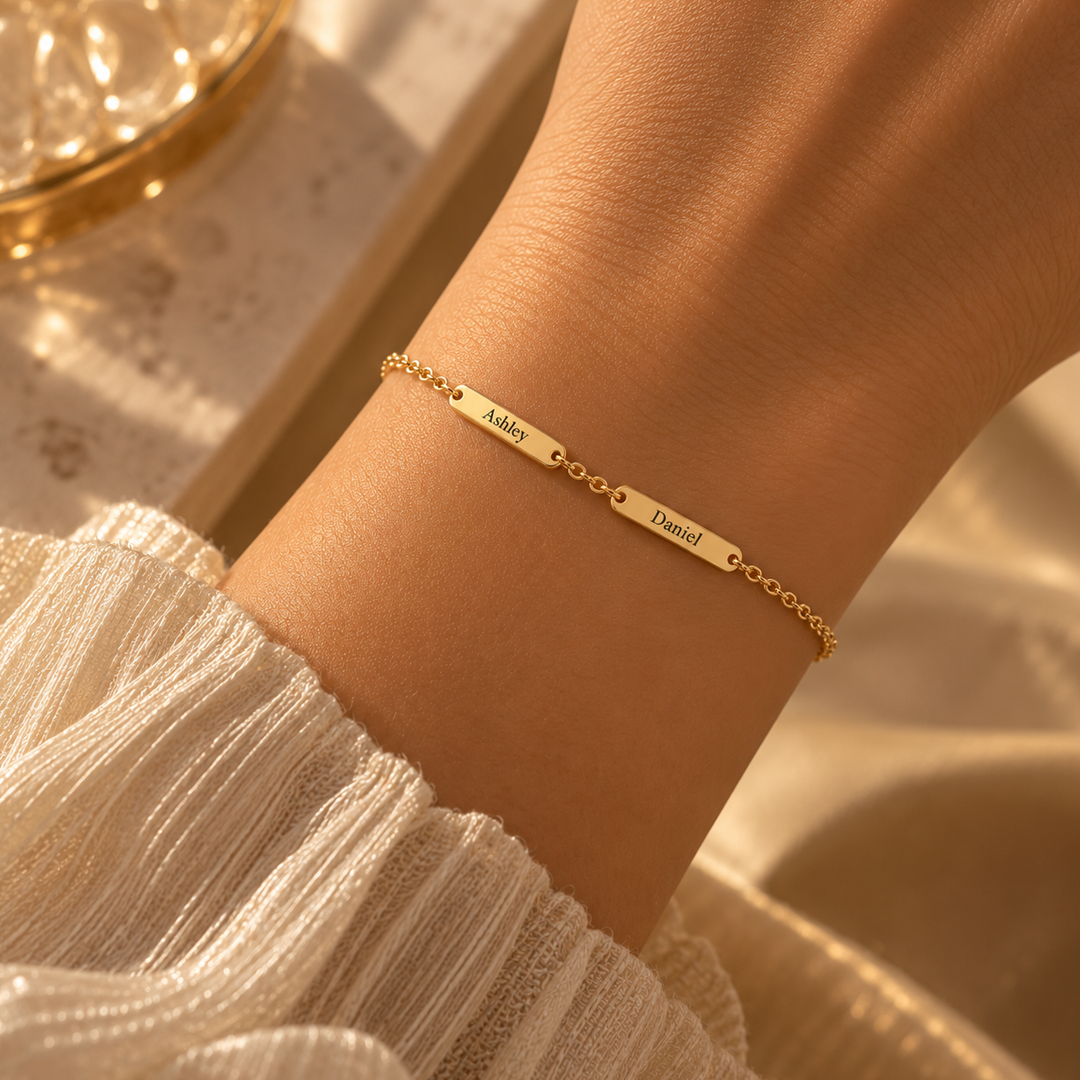 Engravable Couple Name Bar Bracelet