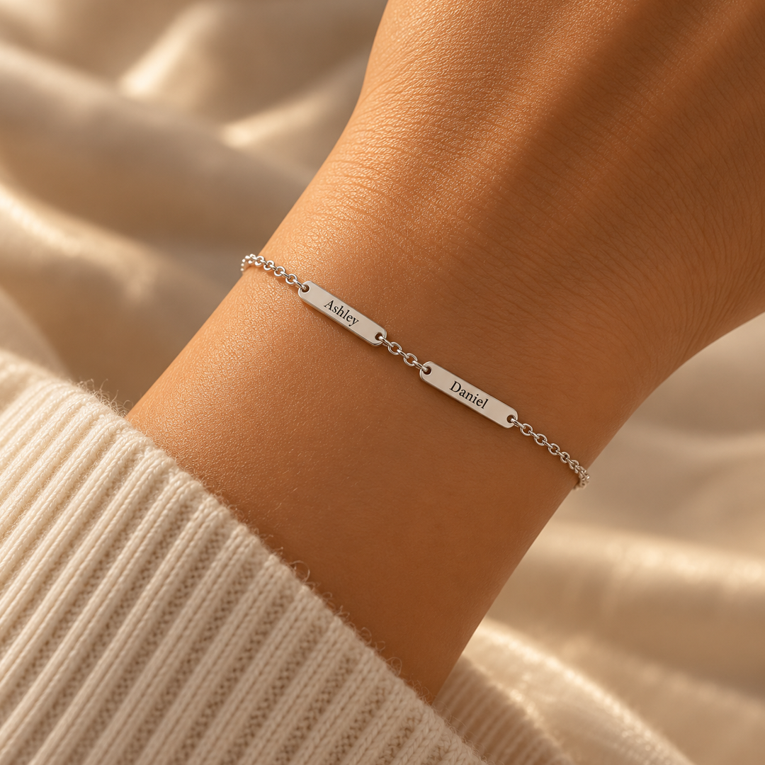 Engravable Couple Name Bar Bracelet