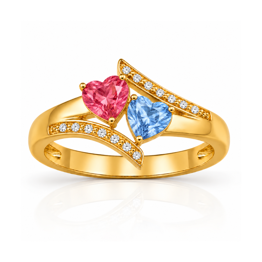 Cross Over Heart Stone Ring