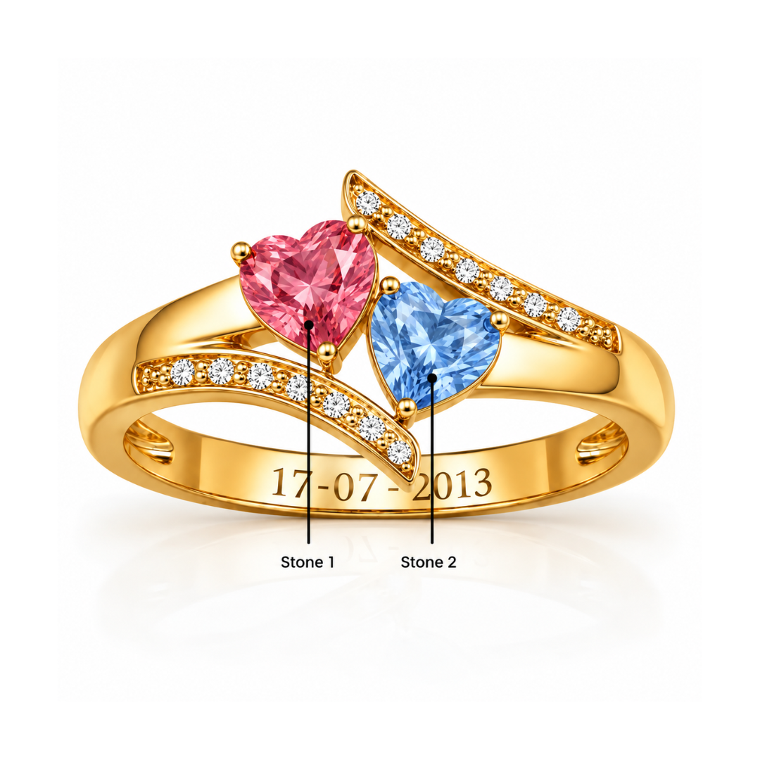 Cross Over Heart Stone Ring