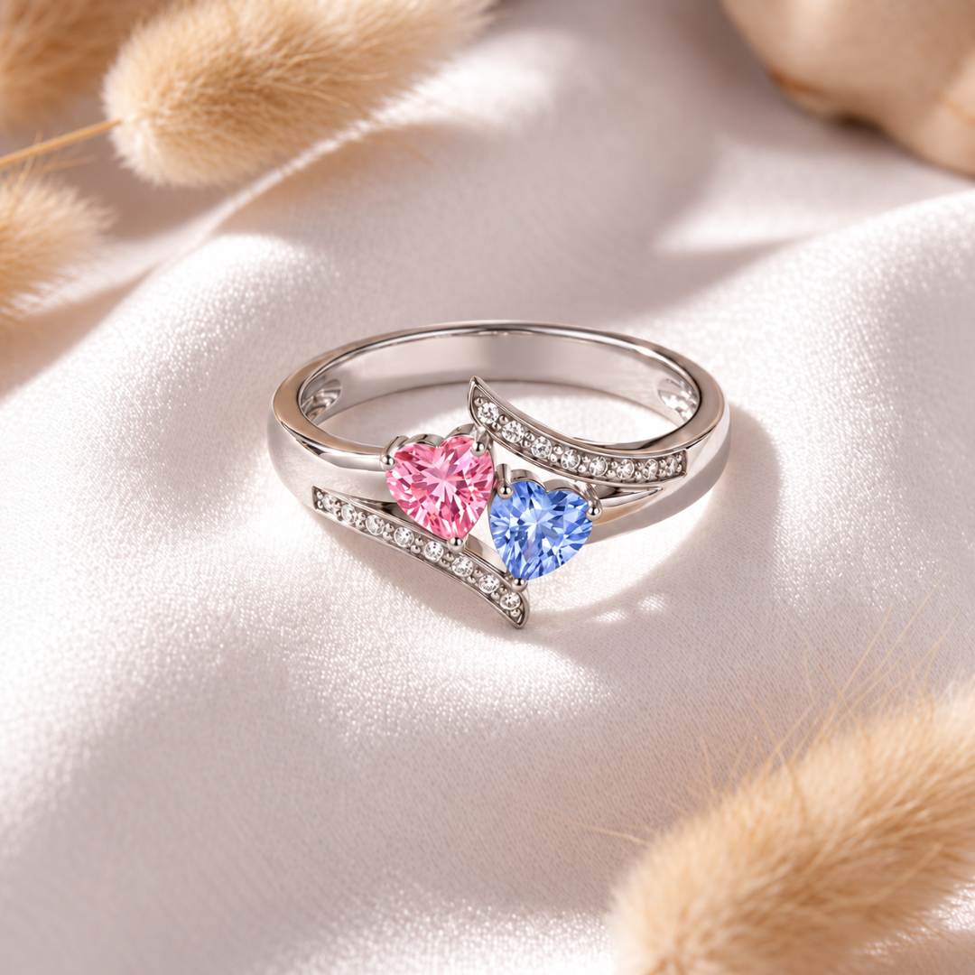 Cross Over Heart Stone Ring