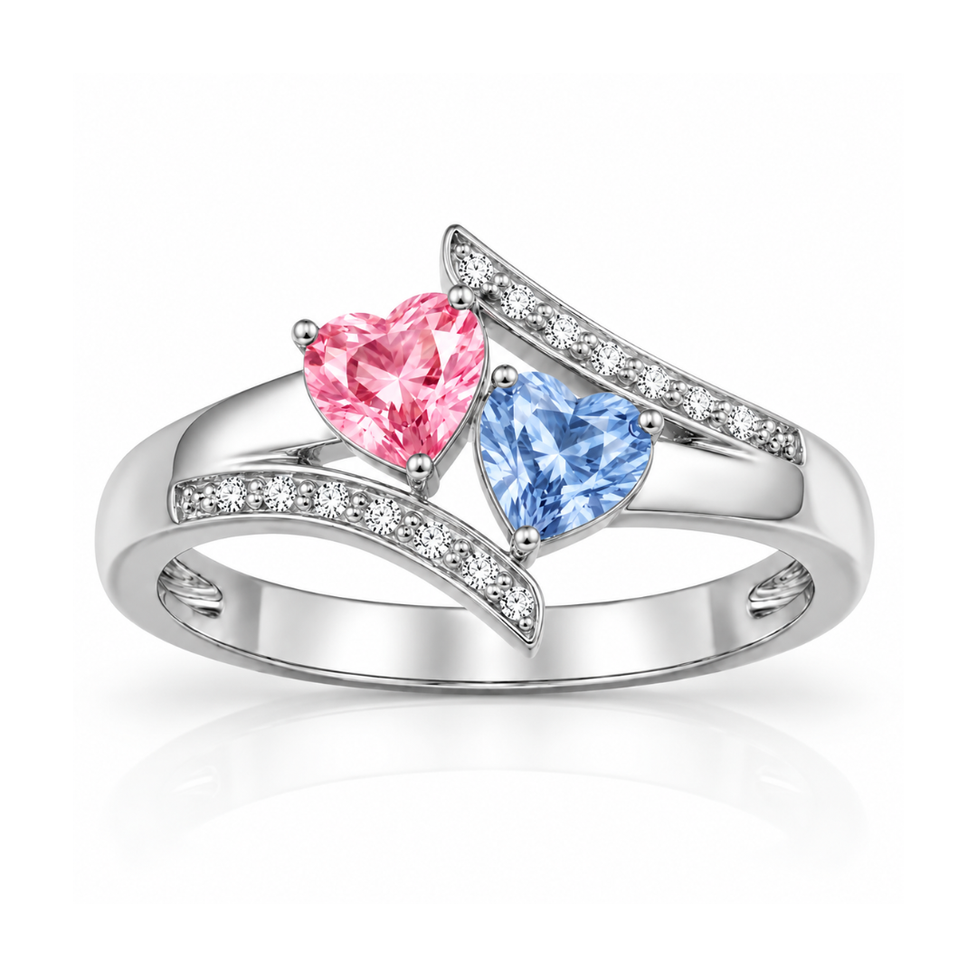 Cross Over Heart Stone Ring