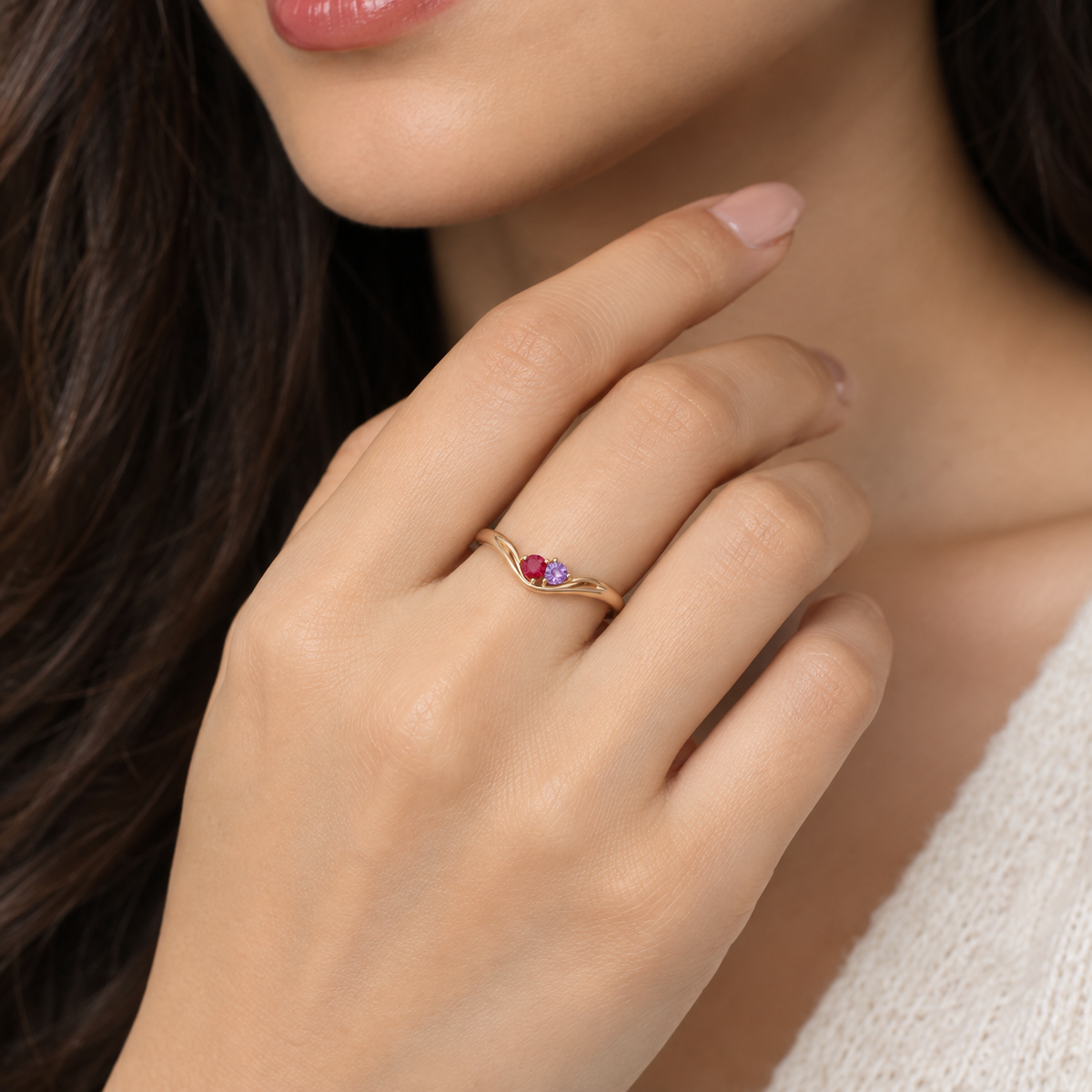 Curved Band Birthstone Ring