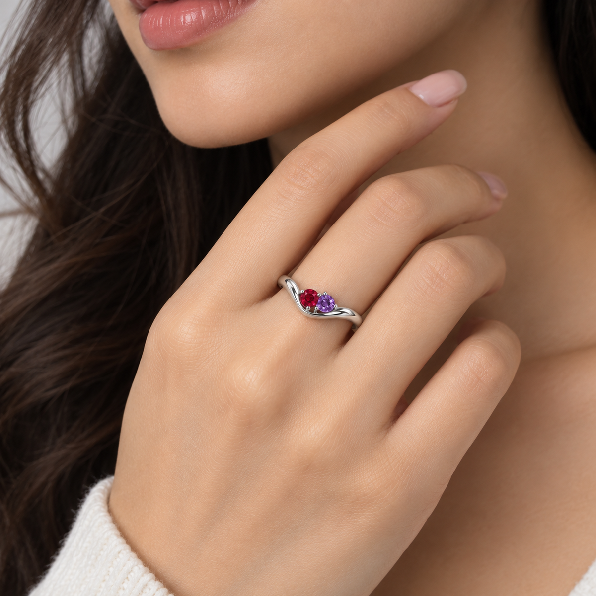 Curved Band Birthstone Ring
