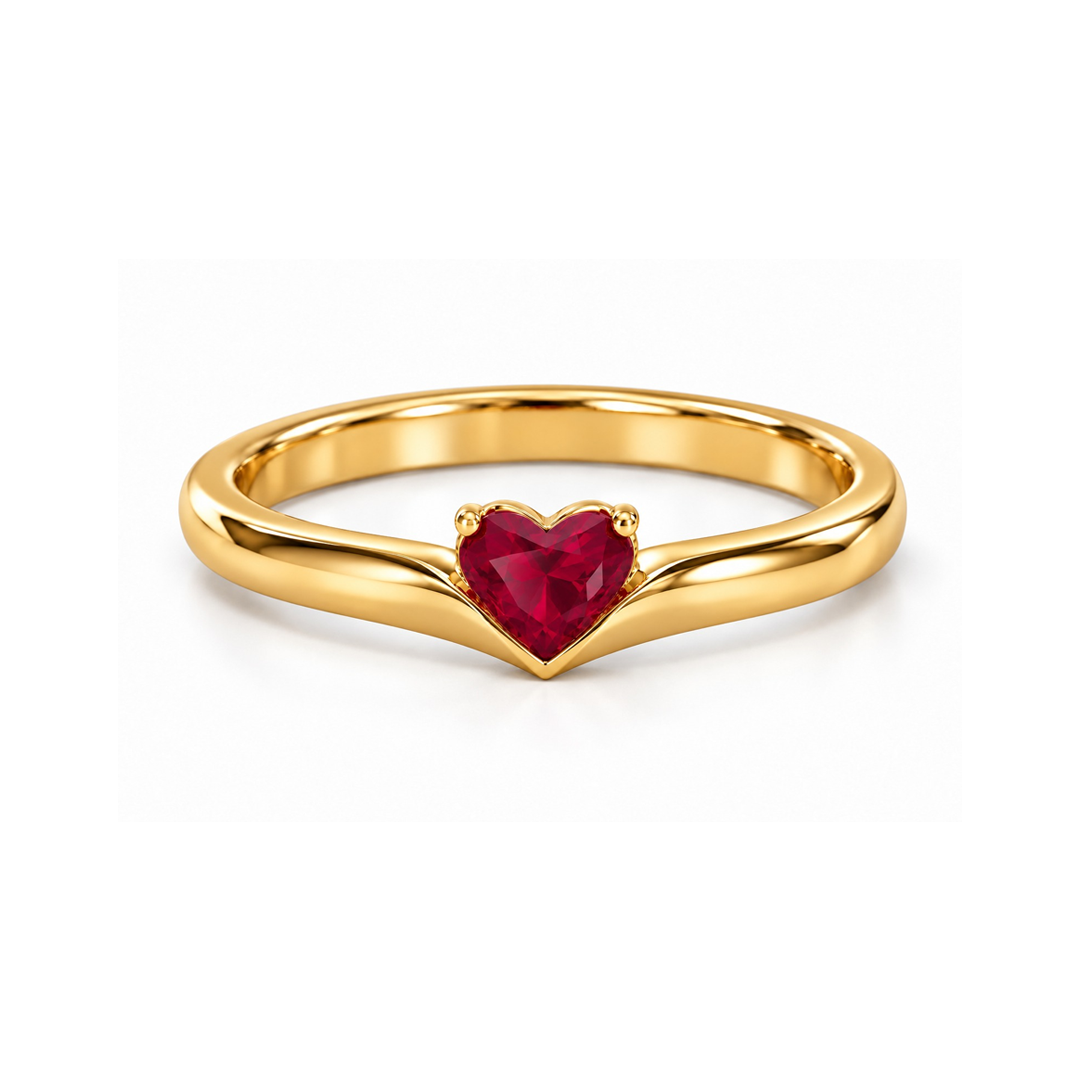 Curved Solitaire Heart Birthstone Ring
