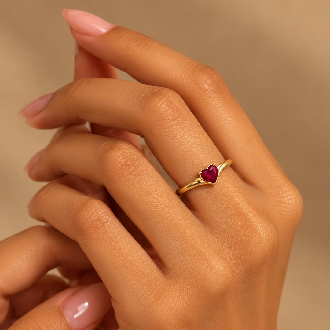 Curved Solitaire Heart Birthstone Ring