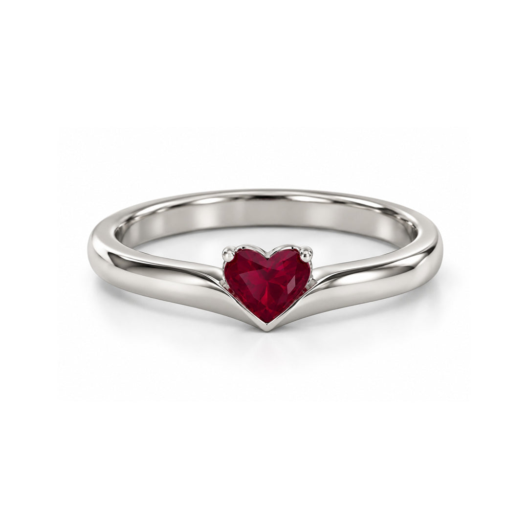 Curved Solitaire Heart Birthstone Ring