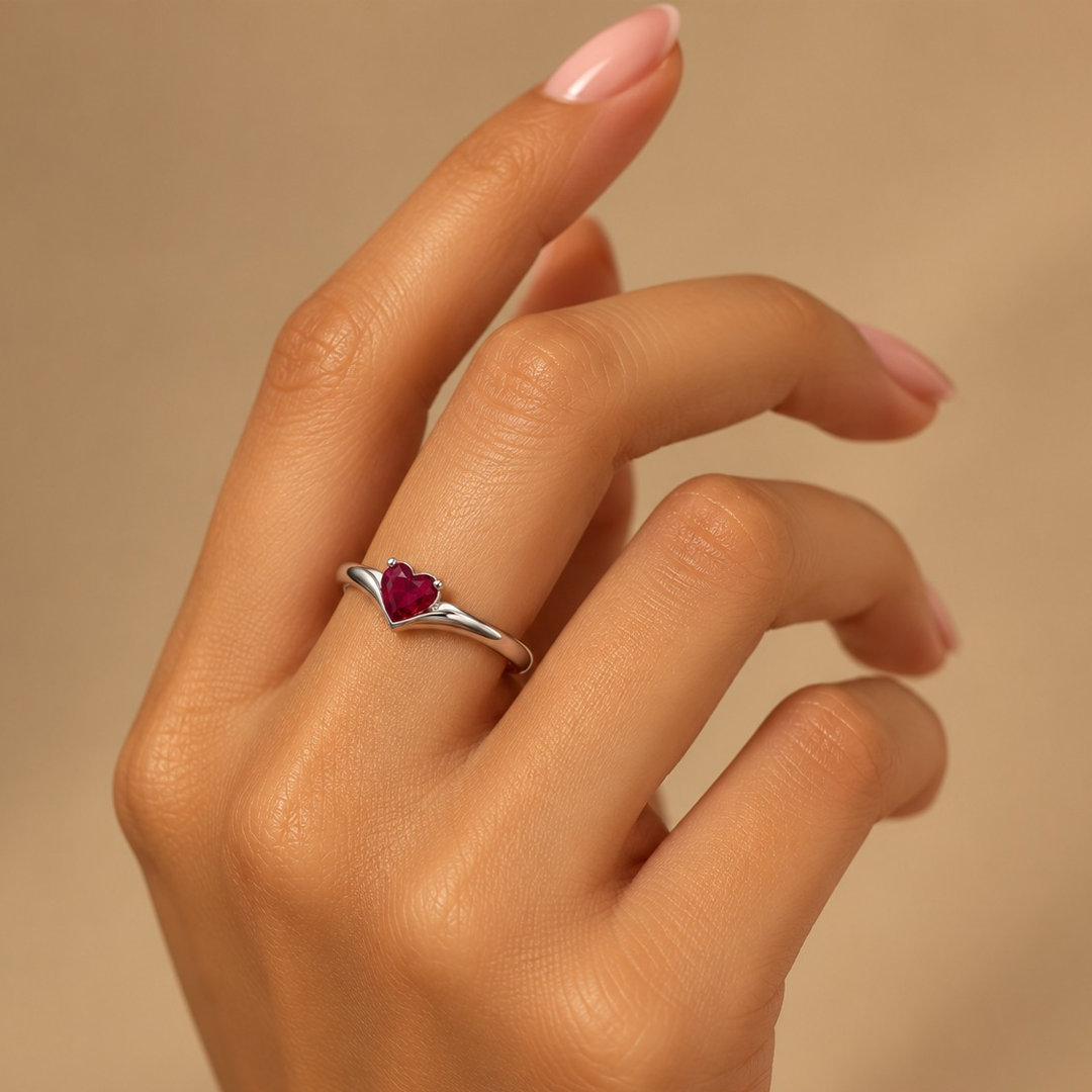 Curved Solitaire Heart Birthstone Ring