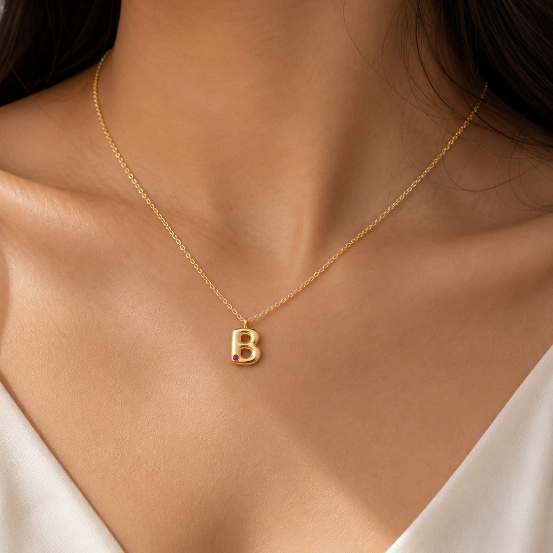 Initial Birthstone Bubble Necklace