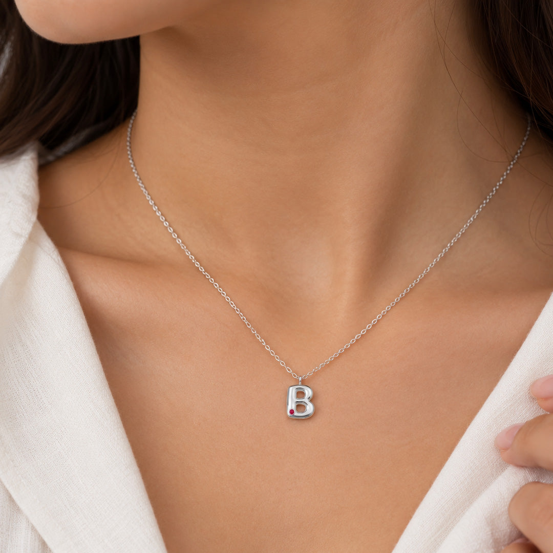 Initial Birthstone Bubble Necklace