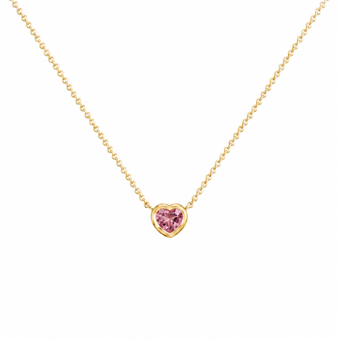 Dainty Bezel Heart Birthstone Necklace