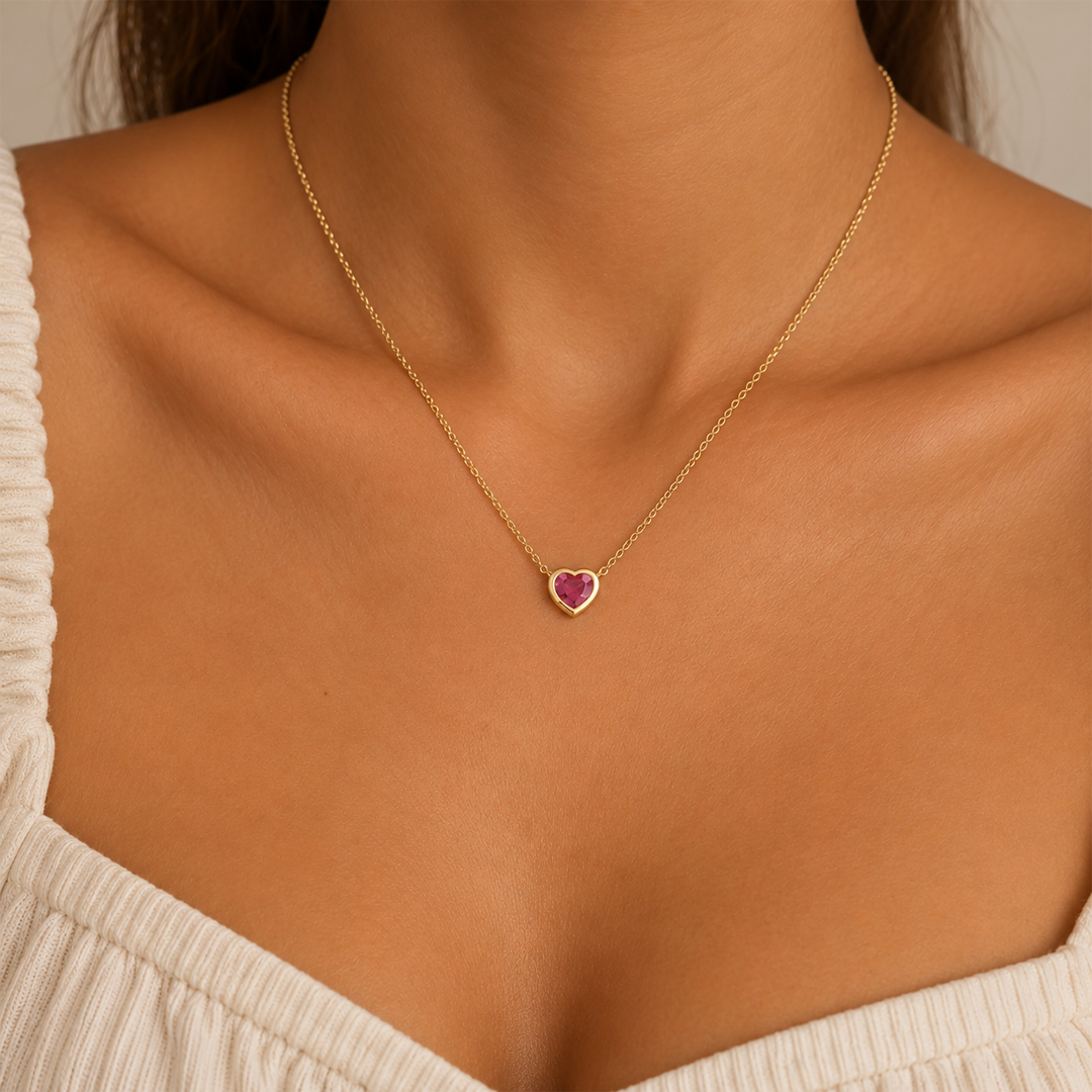 Dainty Bezel Heart Birthstone Necklace