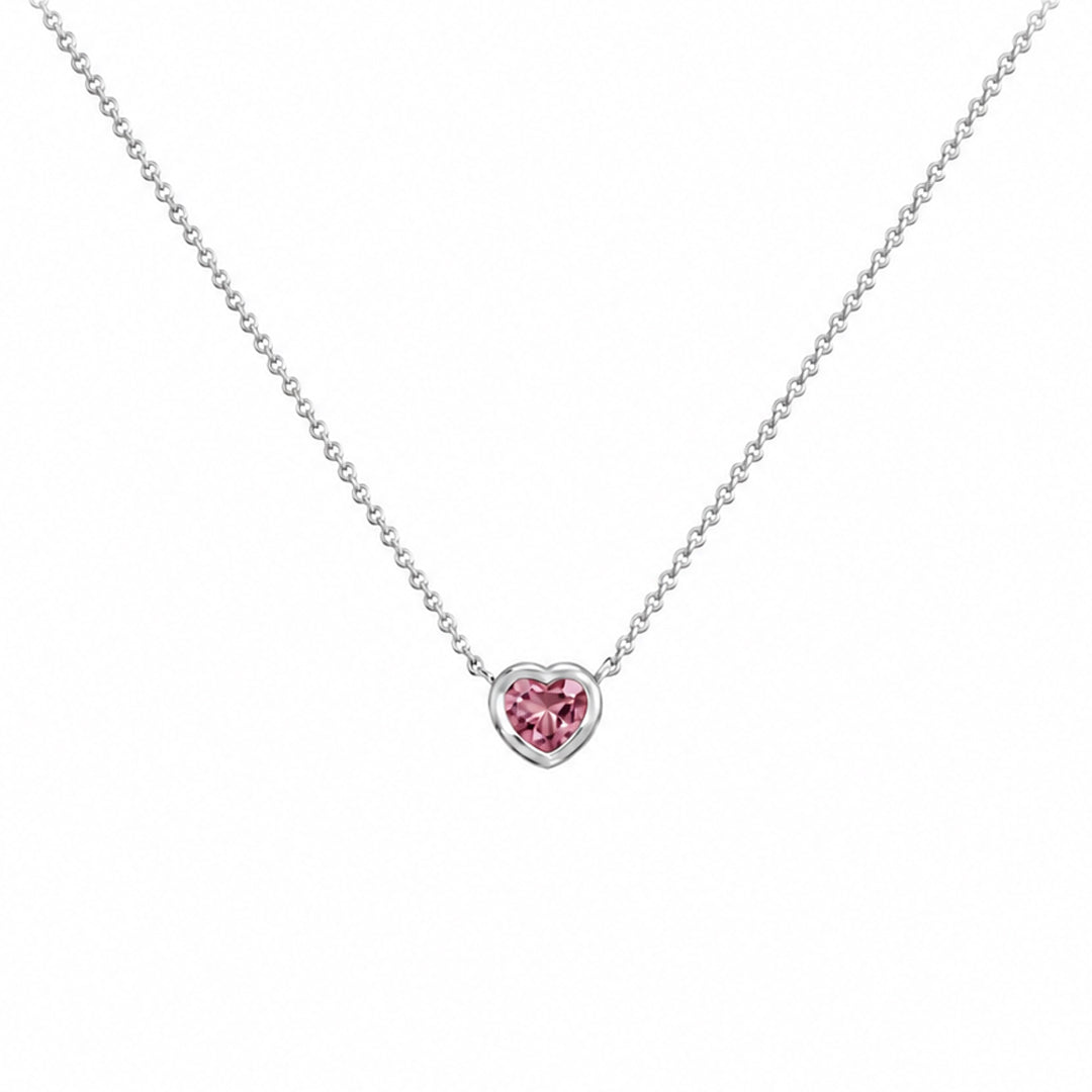 Dainty Bezel Heart Birthstone Necklace
