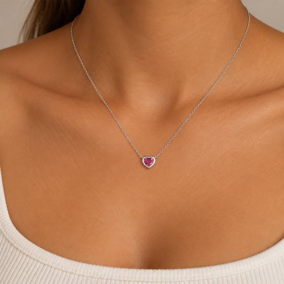 Dainty Bezel Heart Birthstone Necklace