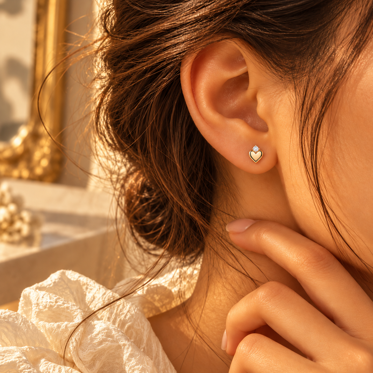 Dainty Heart Accent Stone Earring