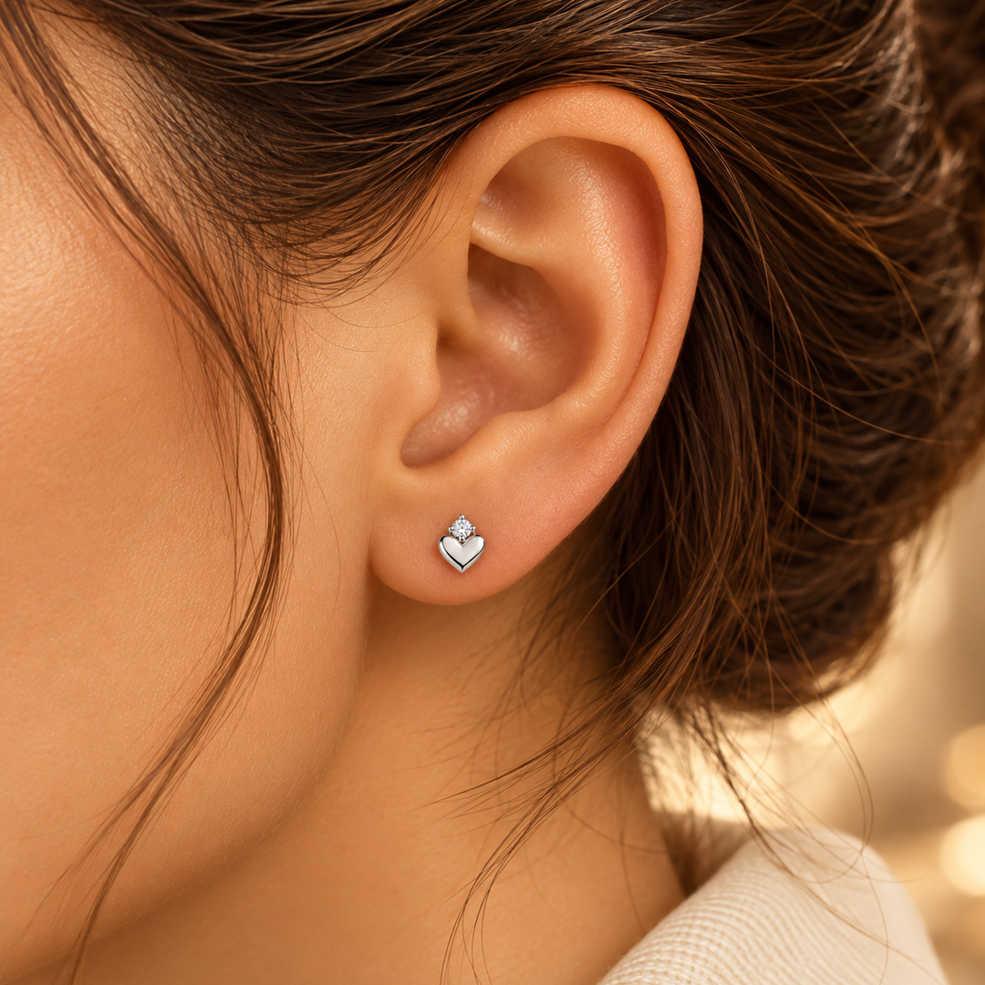 Dainty Heart Accent Stone Earring